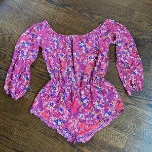 Cotton candy floral long sleeve romper and jumpsuit shorts size Large